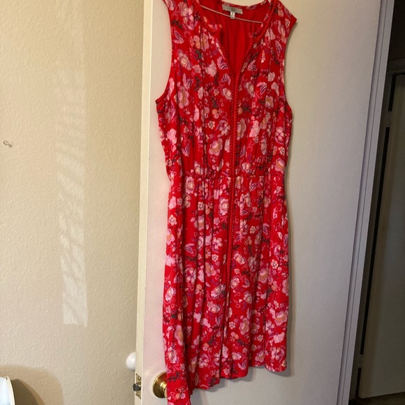 Red floral dress Q and A lined made well - Picture 1 of 5
